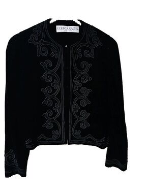 Vintage Gloria Sachs Velvet Skirt Set Jacket SZ 8 Skirt SZ 6 Embroidery Detail.